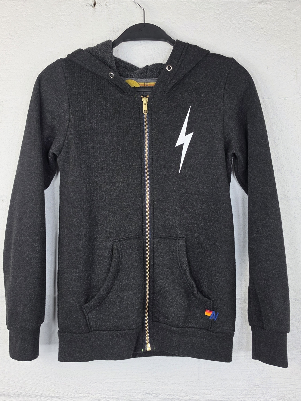 Aviator Nation Kids Charcoal Hoodie with White Lightning Bolt
